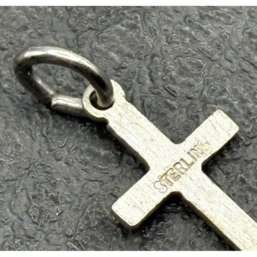 Dainty Sterling Silver Cross Etched Vintage Religious Small Charm Or Pendant